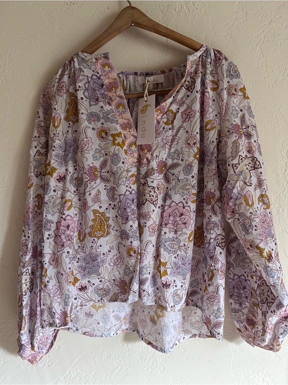 NWT floral paisley 100% cotton blouse by BINDU, size L